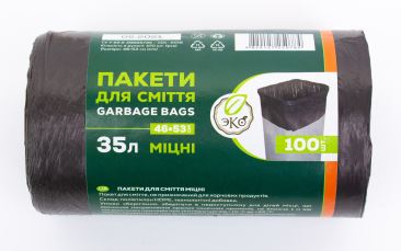 Пакети для сміття 35л/100шт ЕКО C. 6,5мкм HD, чорні